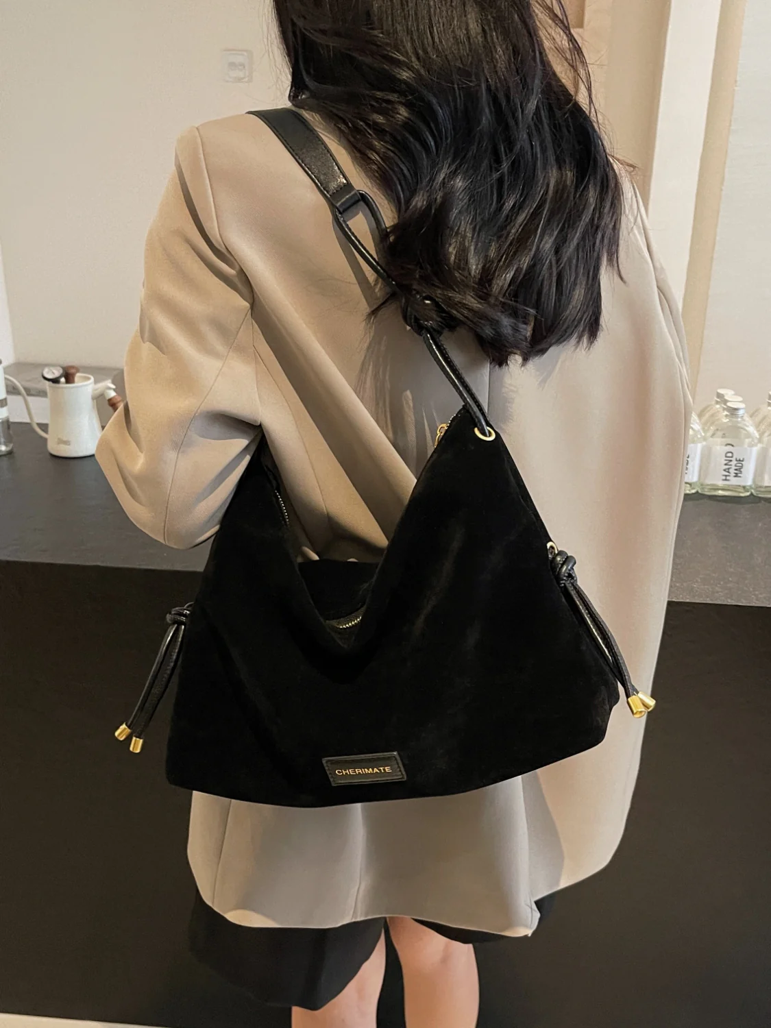 Suede Large Shoulder Bag - Image 6