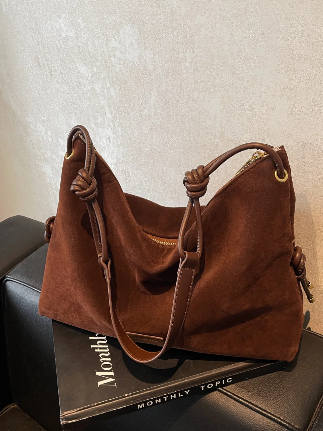 Suede Large Shoulder Bag - Image 8