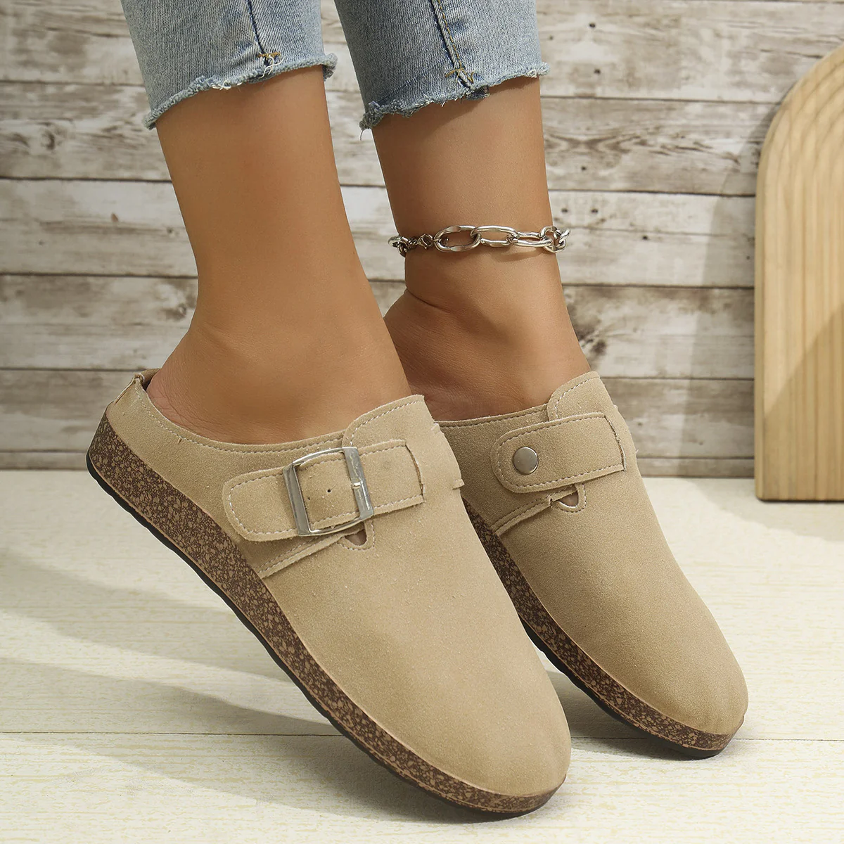 Suede Round Toe Buckle Slip-Ons - Image 4