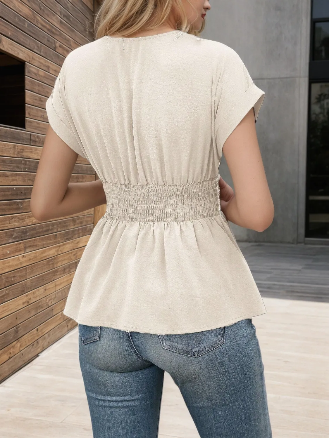 Surplice Short Sleeve Blouse - Image 4
