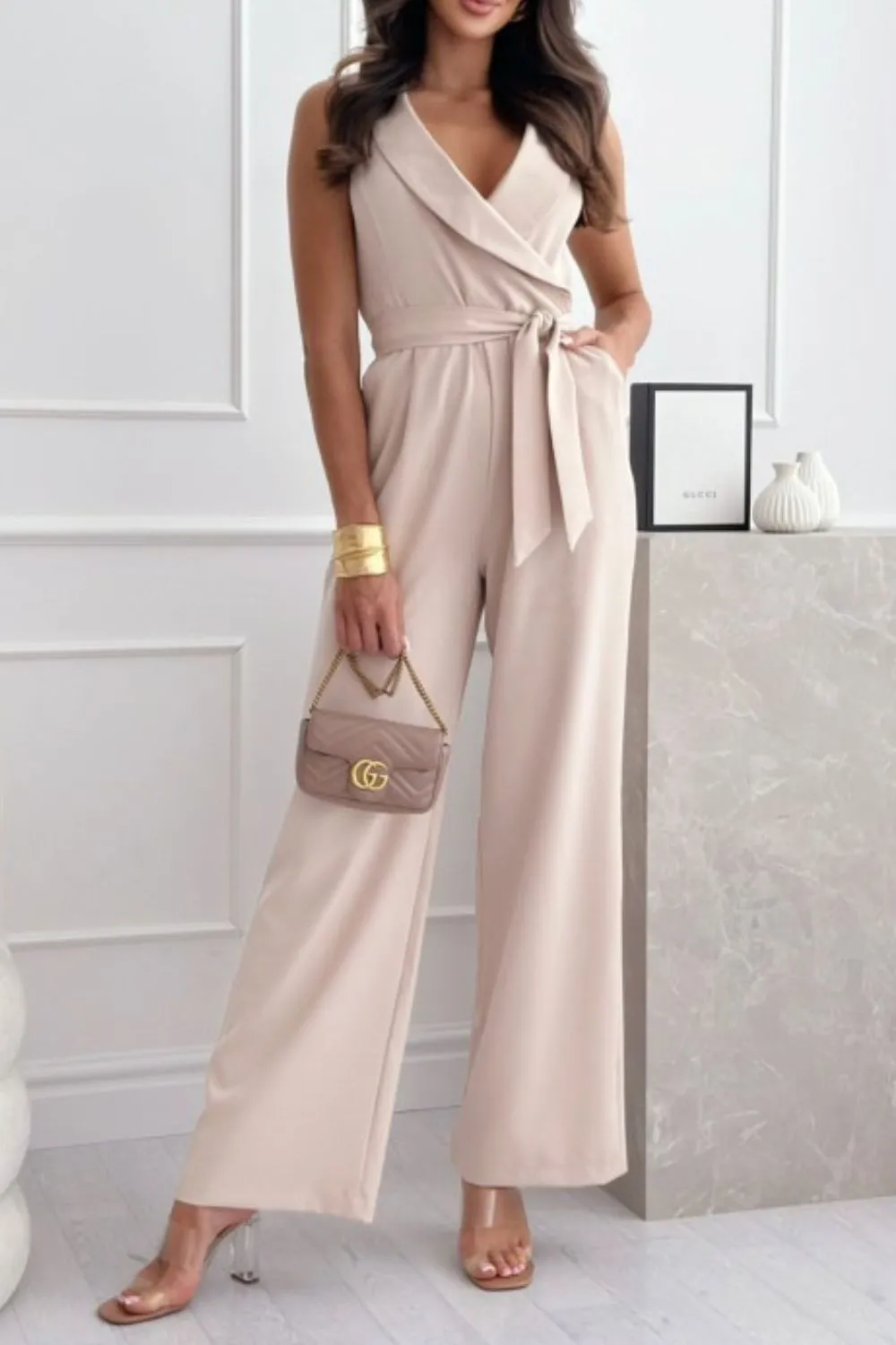 Surplice Sleeveless Wide Leg Jumpsuit - Image 4