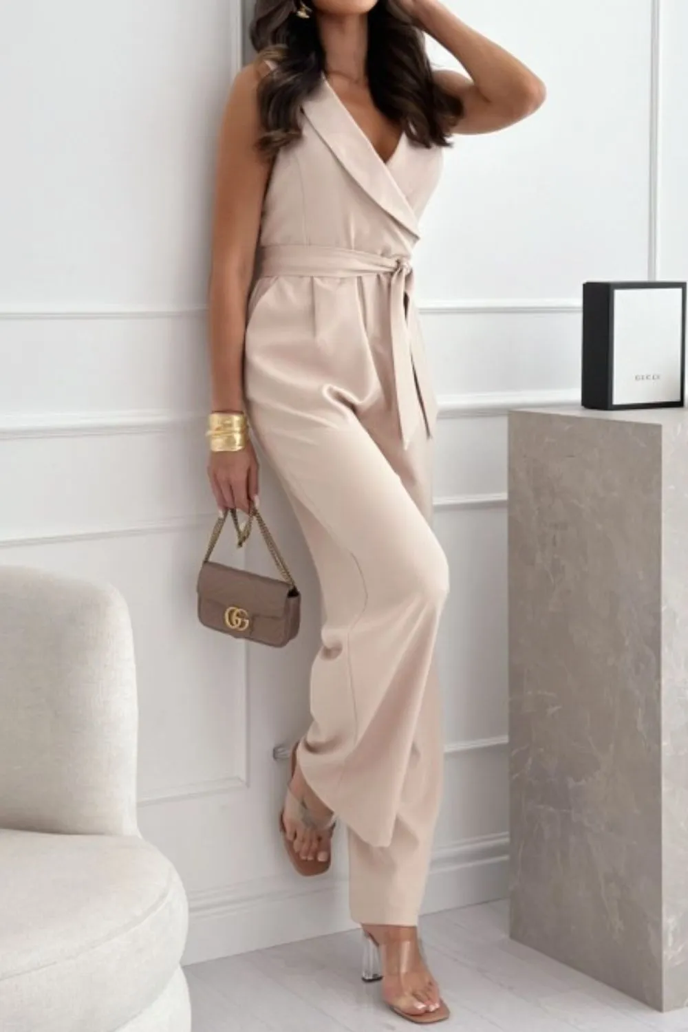 Surplice Sleeveless Wide Leg Jumpsuit - Image 5