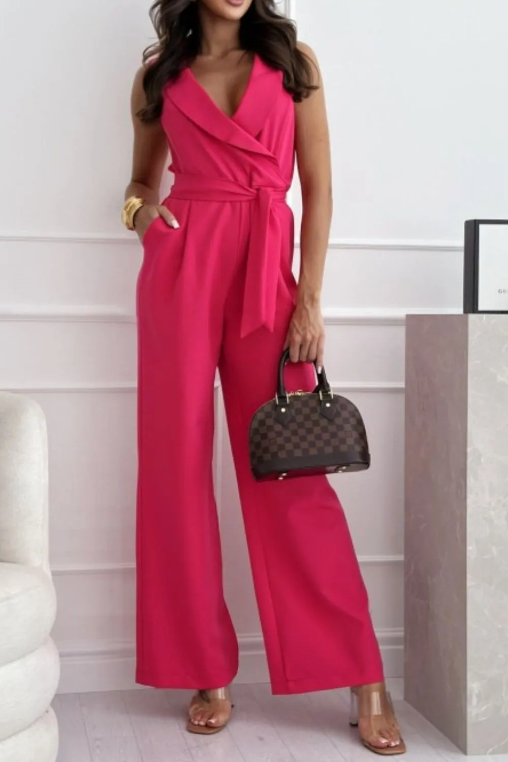 Surplice Sleeveless Wide Leg Jumpsuit - Image 9