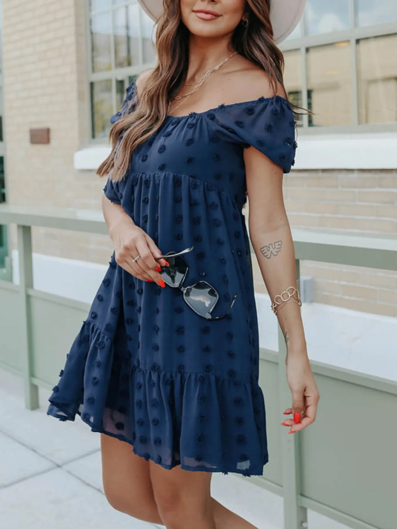 Swiss Dot Square Neck Mini Dress - Image 2