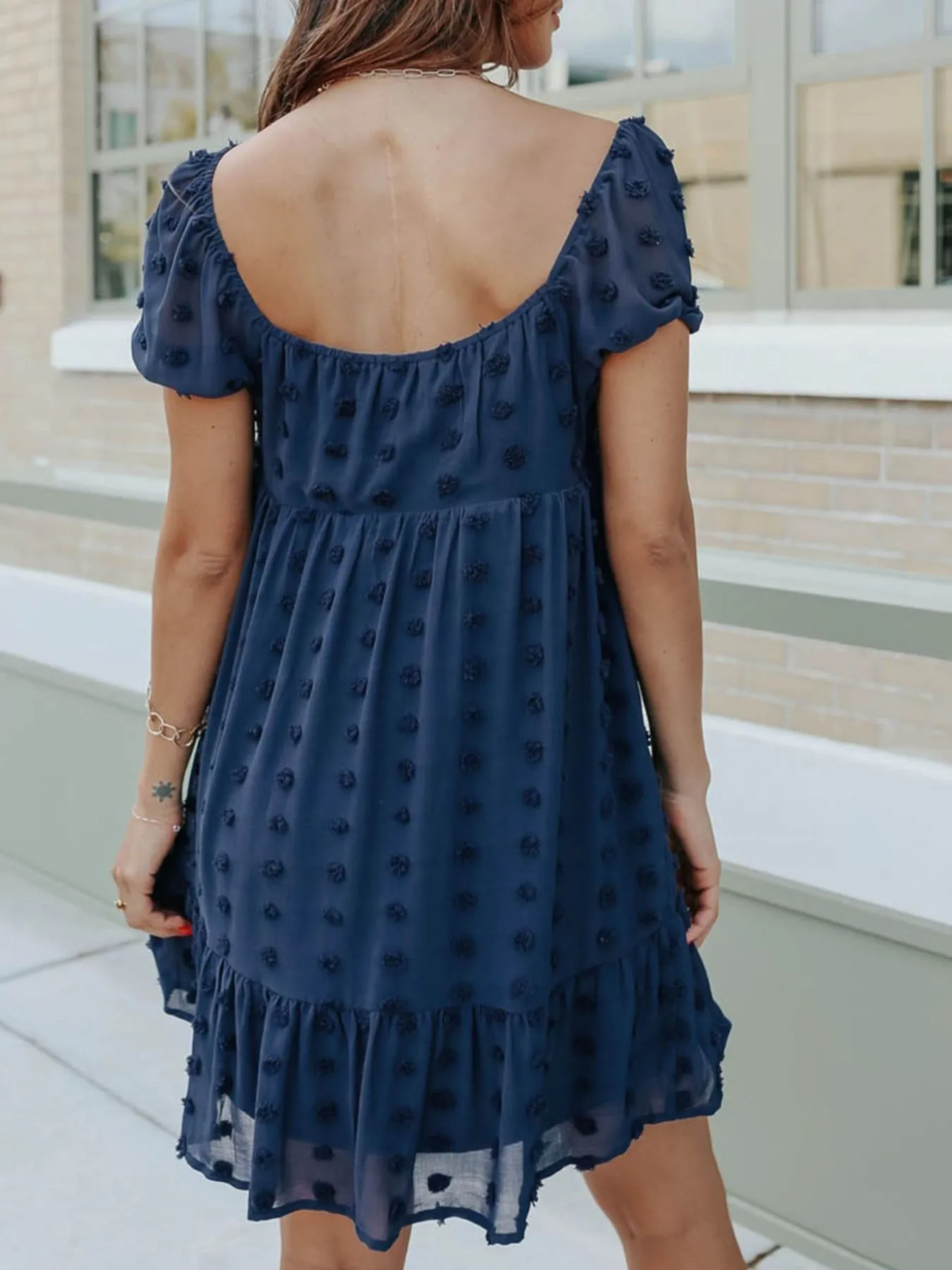 Swiss Dot Square Neck Mini Dress - Image 3