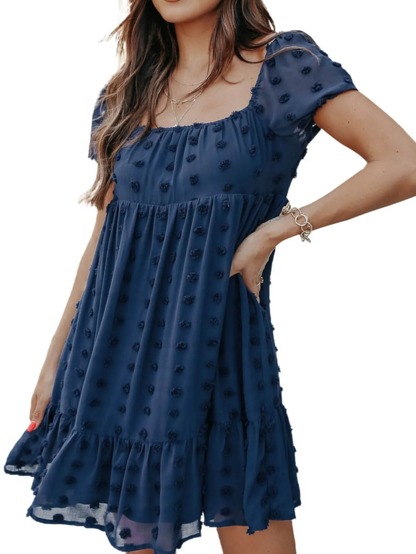 Swiss Dot Square Neck Mini Dress - Image 4