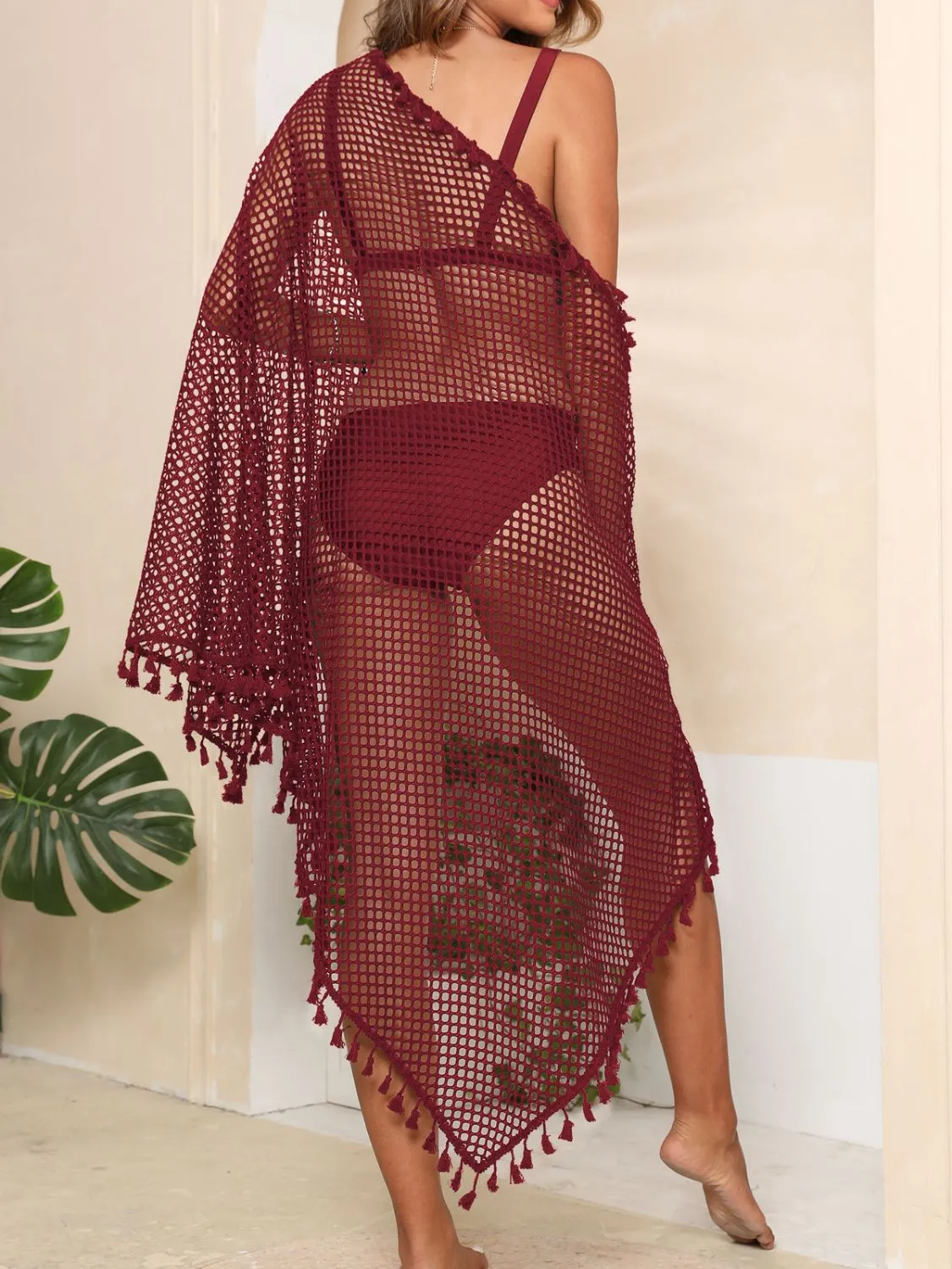 Tassel Openwork Open Front Cover-Up - Image 15