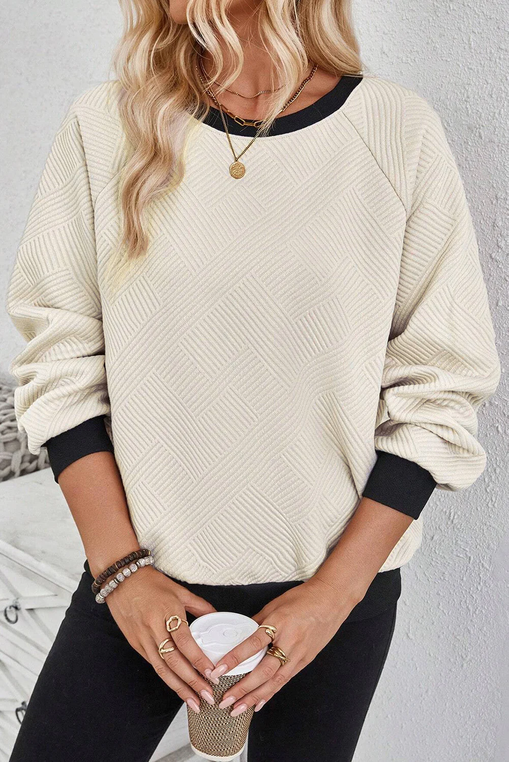 Texture Contrast Long Sleeve Sweatshirt - Image 12