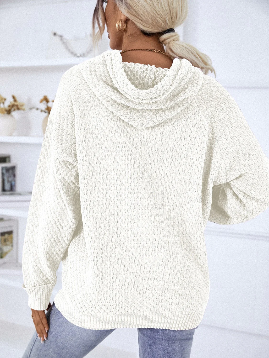 Texture Drawstring Long Sleeve Hooded Sweater - Image 15
