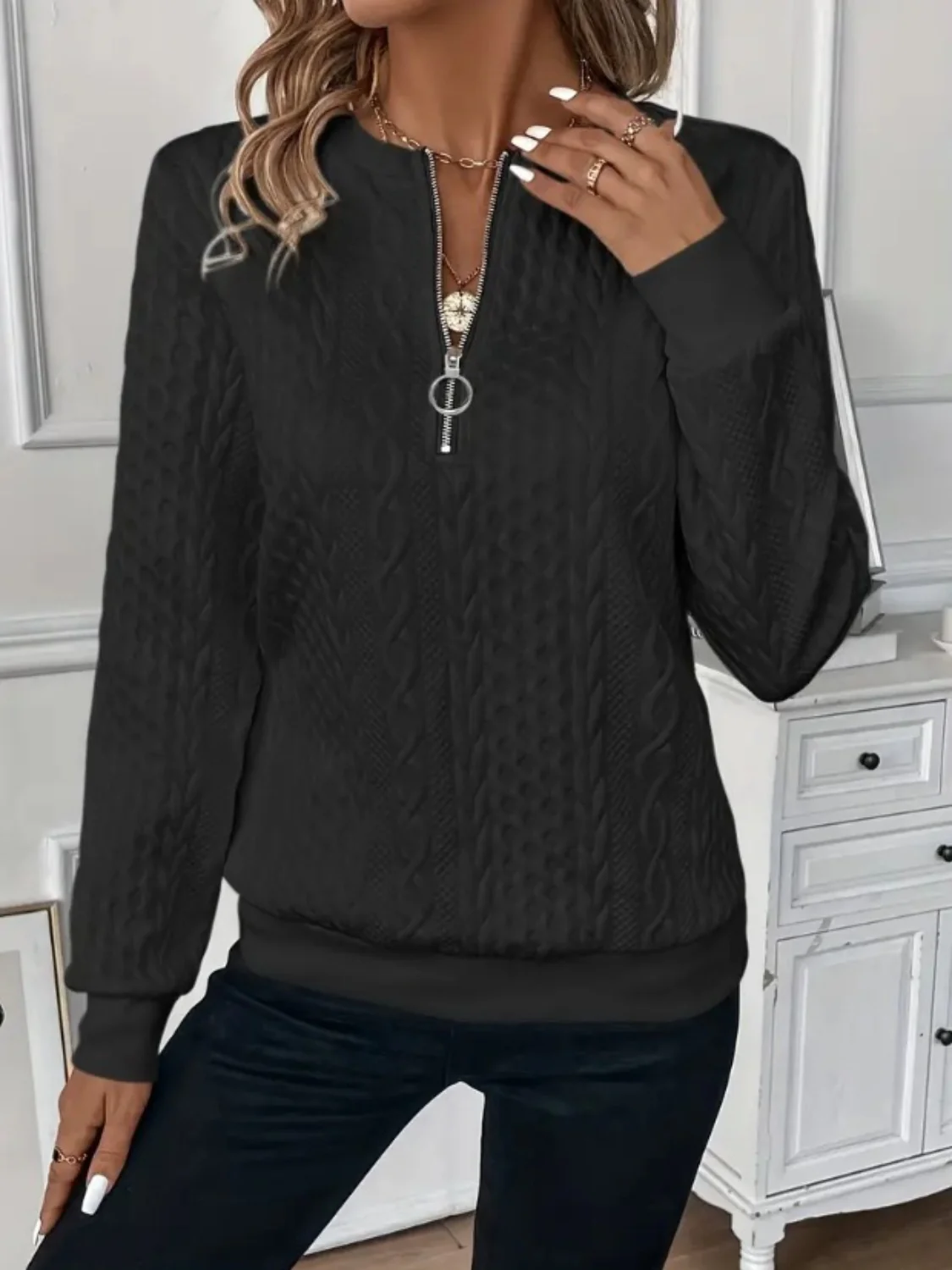 Texture Half Zip Long Sleeve Sweatshirt - Image 10
