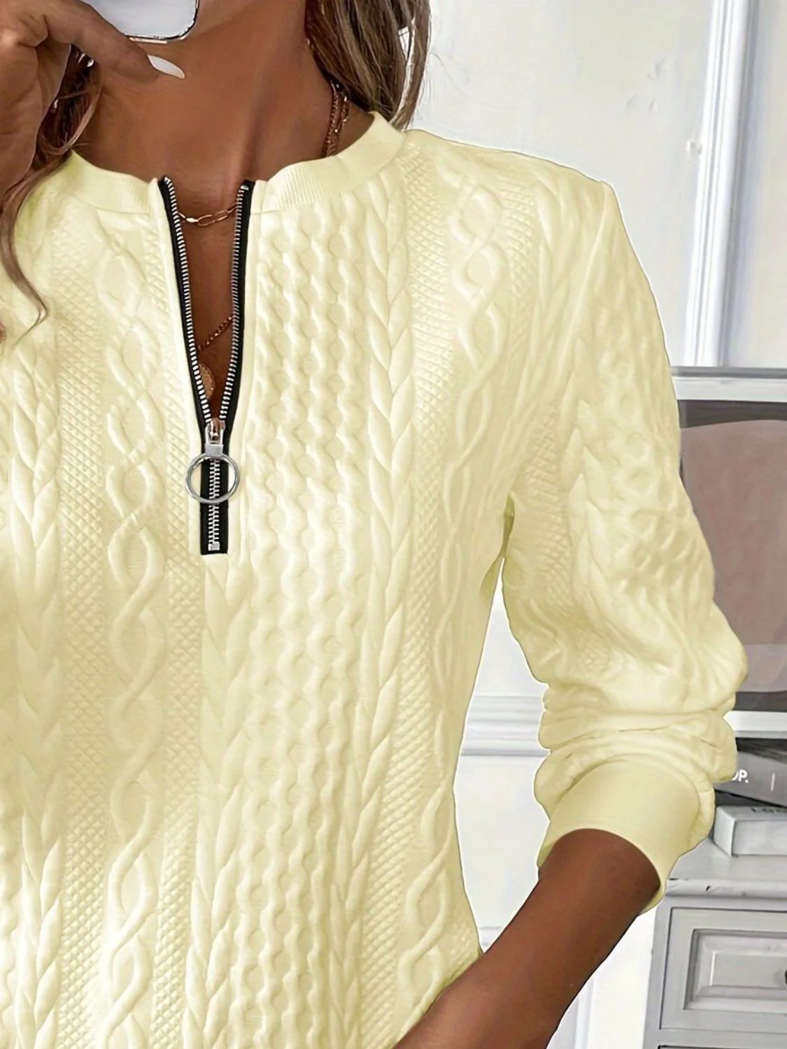 Texture Half Zip Long Sleeve Sweatshirt - Image 19