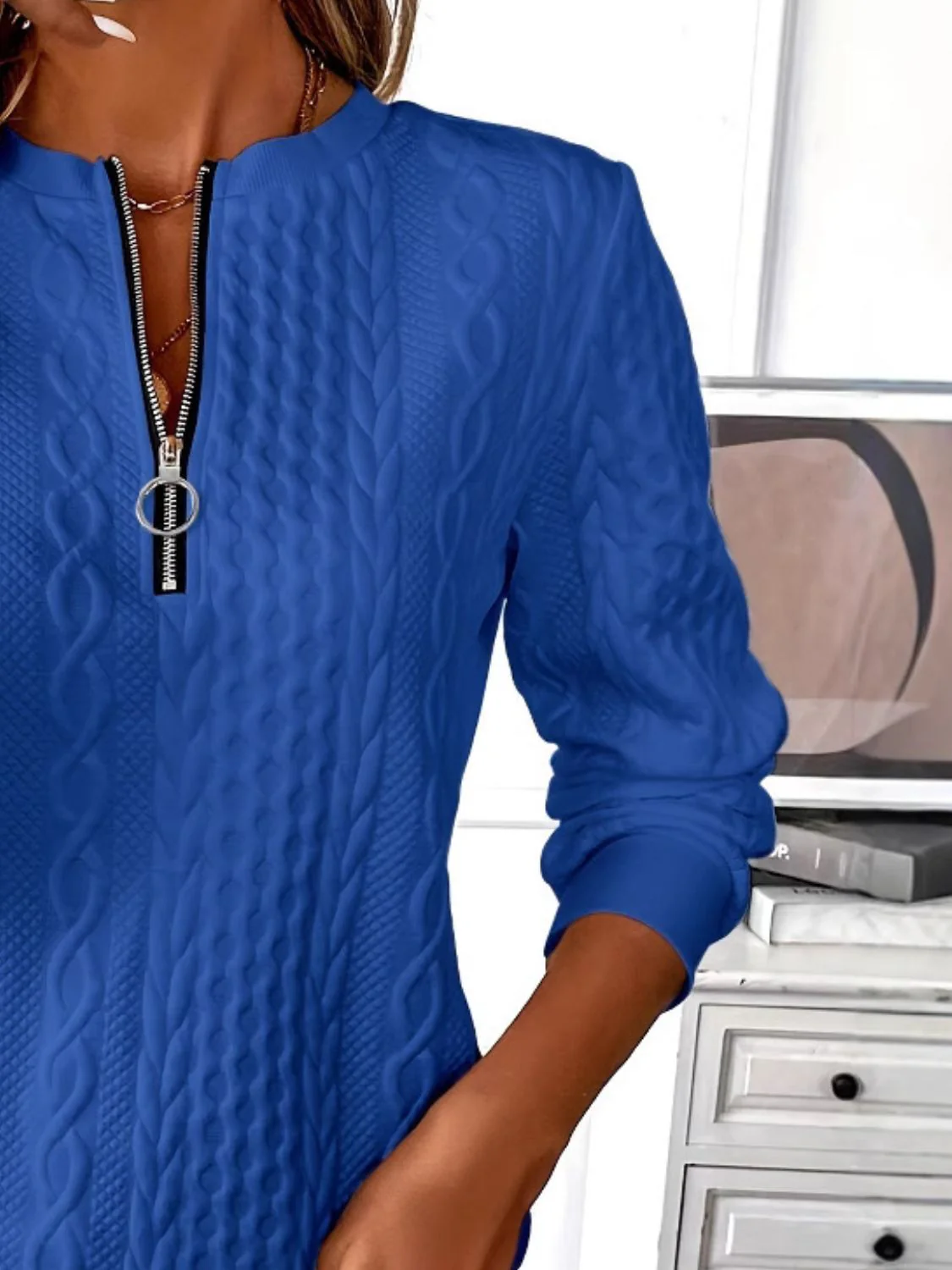 Texture Half Zip Long Sleeve Sweatshirt - Image 22