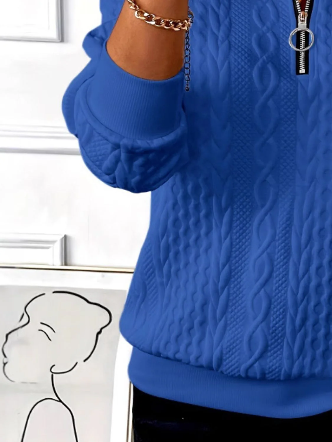 Texture Half Zip Long Sleeve Sweatshirt - Image 23