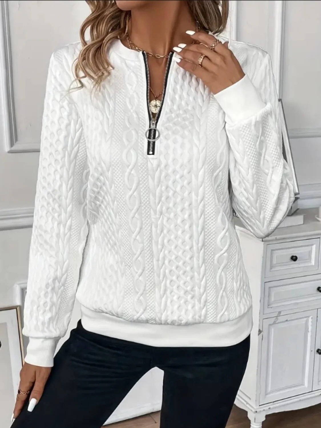 Texture Half Zip Long Sleeve Sweatshirt - Image 3