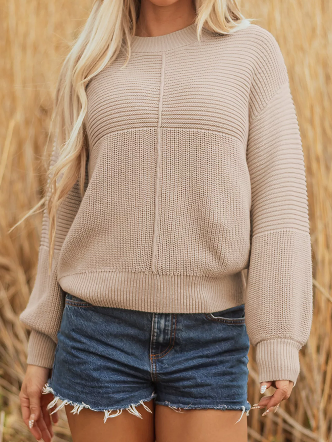 Texture Knitted Dropped Shoulder Sweater - Image 5