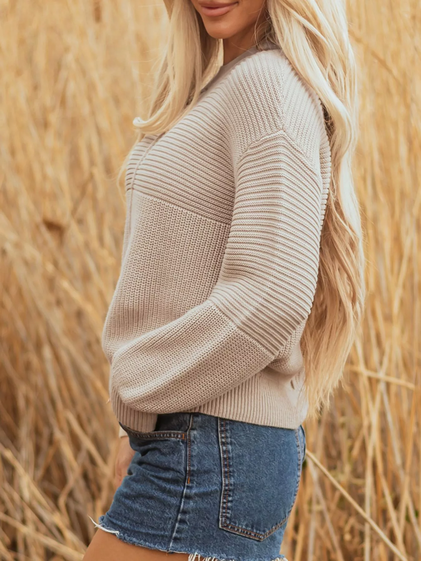 Texture Knitted Dropped Shoulder Sweater - Image 6