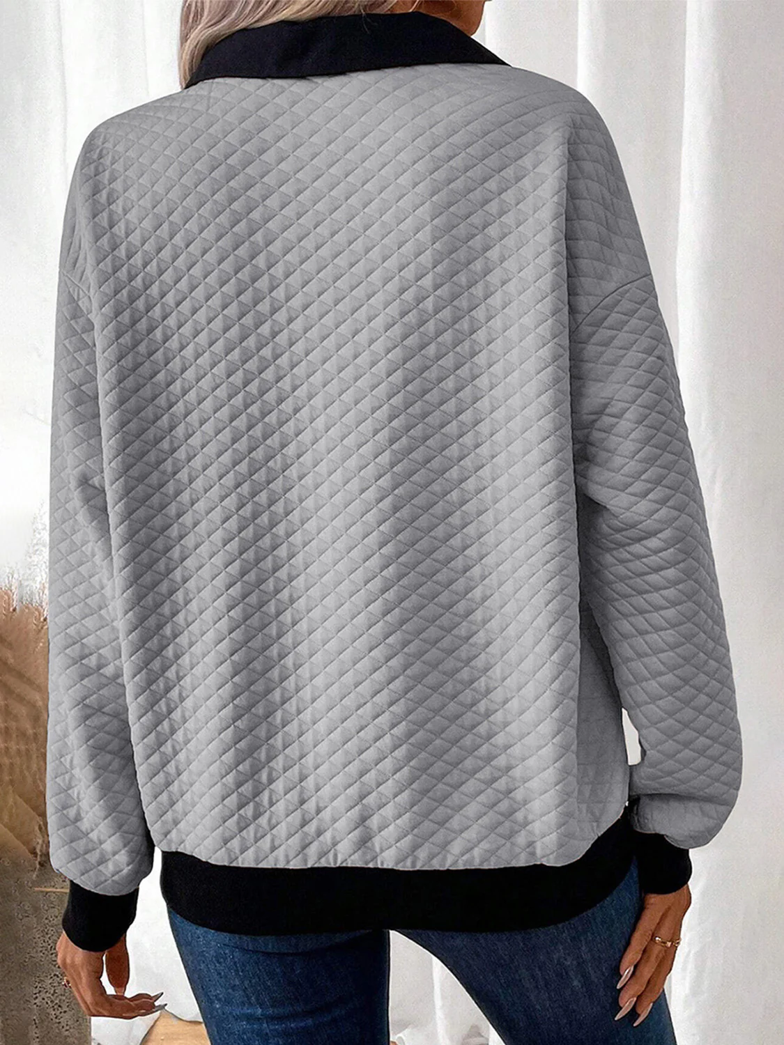 Texture Quarter Button Long Sleeve Sweatshirt - Image 3