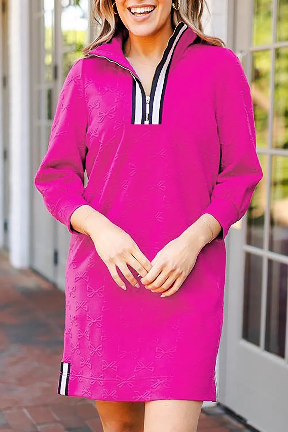 Texture Quarter Zip Long Sleeve Mini Dress - Image 10