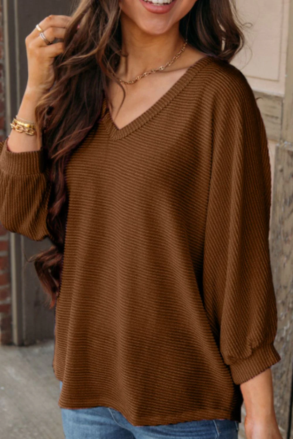 Texture V-Neck Long Sleeve Top - Image 11