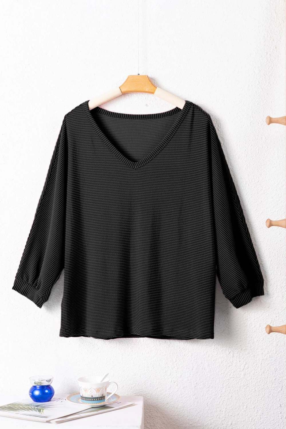 Texture V-Neck Long Sleeve Top - Image 15