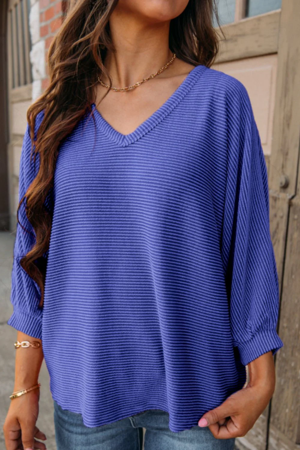 Texture V-Neck Long Sleeve Top - Image 21