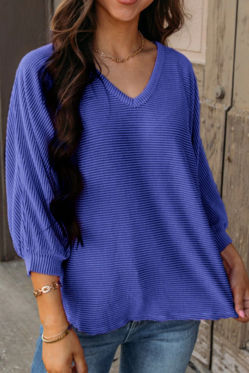 Texture V-Neck Long Sleeve Top - Image 22