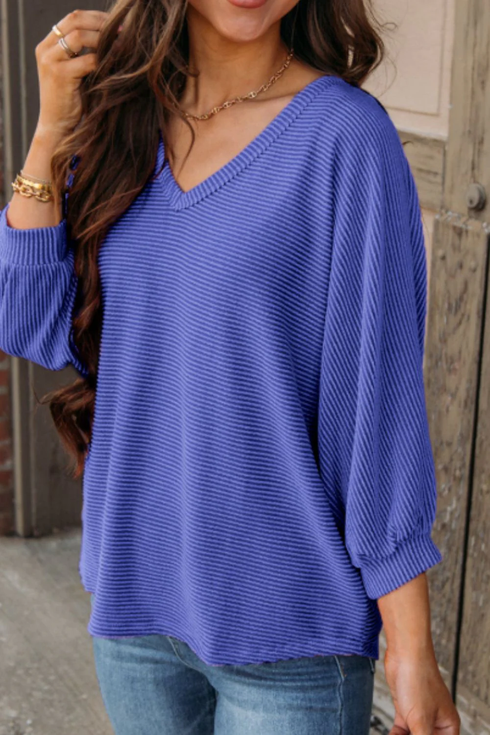 Texture V-Neck Long Sleeve Top - Image 23