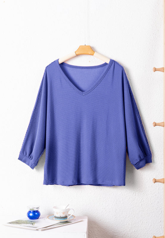 Texture V-Neck Long Sleeve Top - Image 24