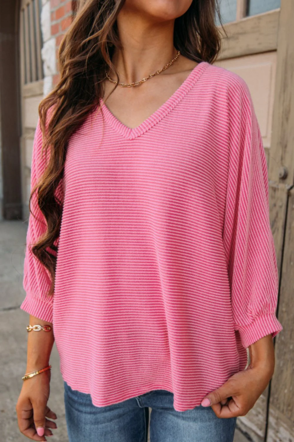 Texture V-Neck Long Sleeve Top - Image 6
