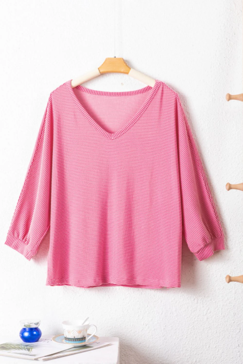Texture V-Neck Long Sleeve Top - Image 7