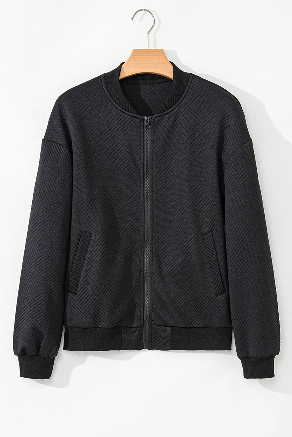 Texture Zip Up Baseball Collar Long Sleeve Jacket - Image 10