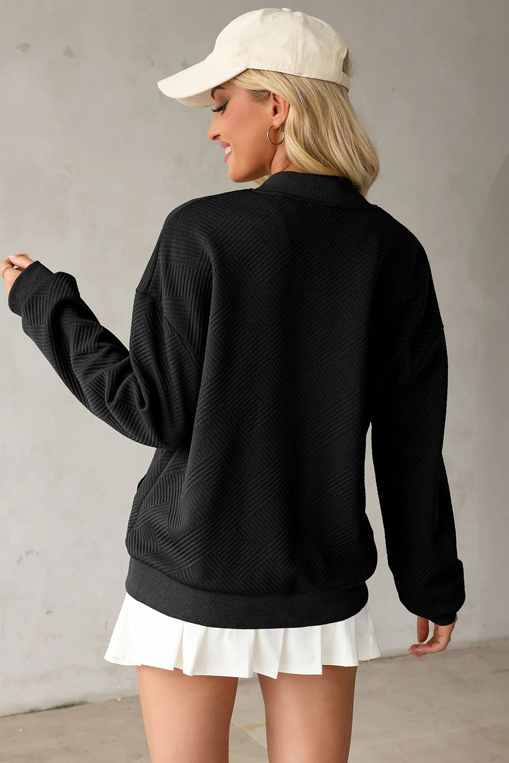 Texture Zip Up Baseball Collar Long Sleeve Jacket - Image 3