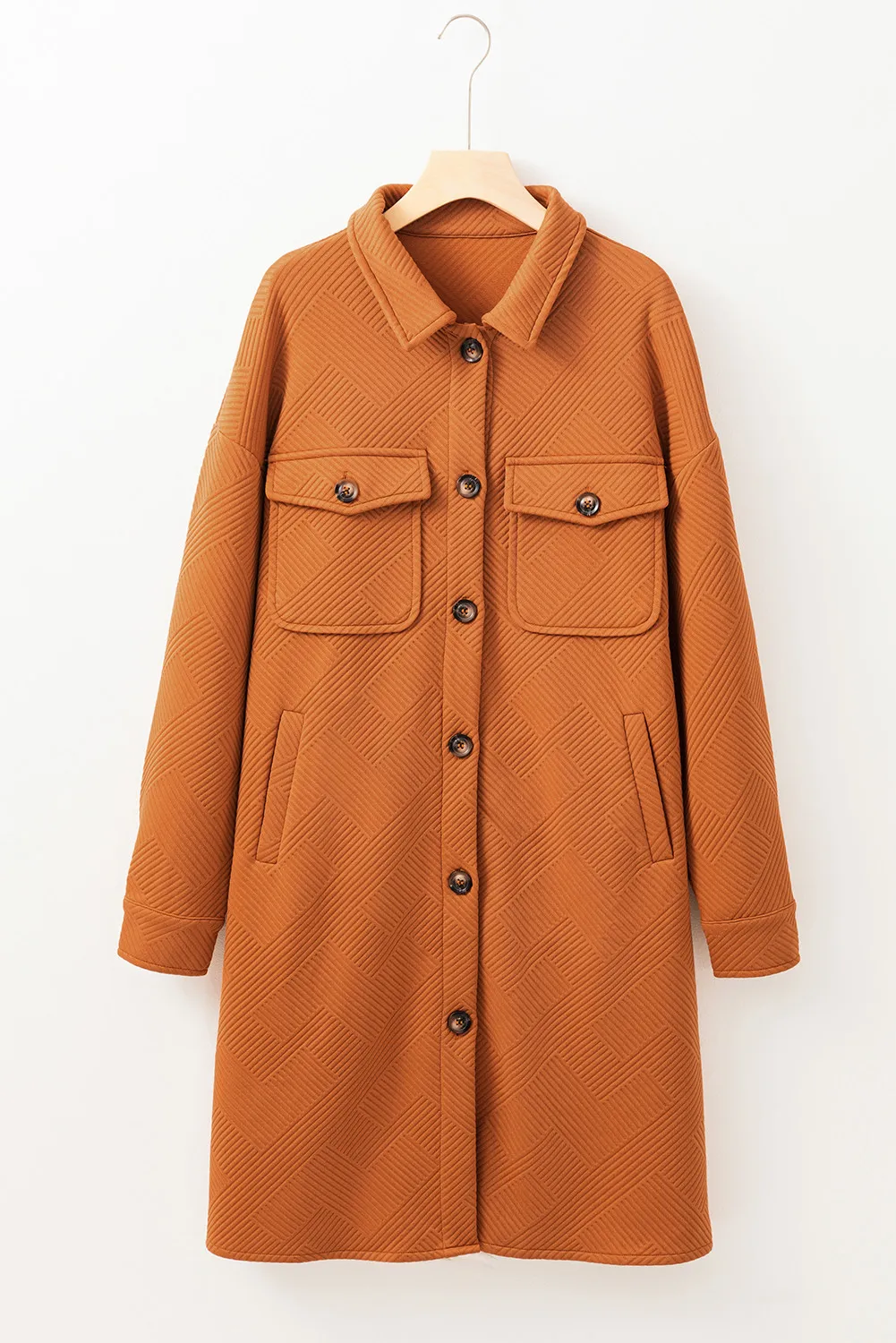 Textured Button Down Collared Neck Coat - Image 2