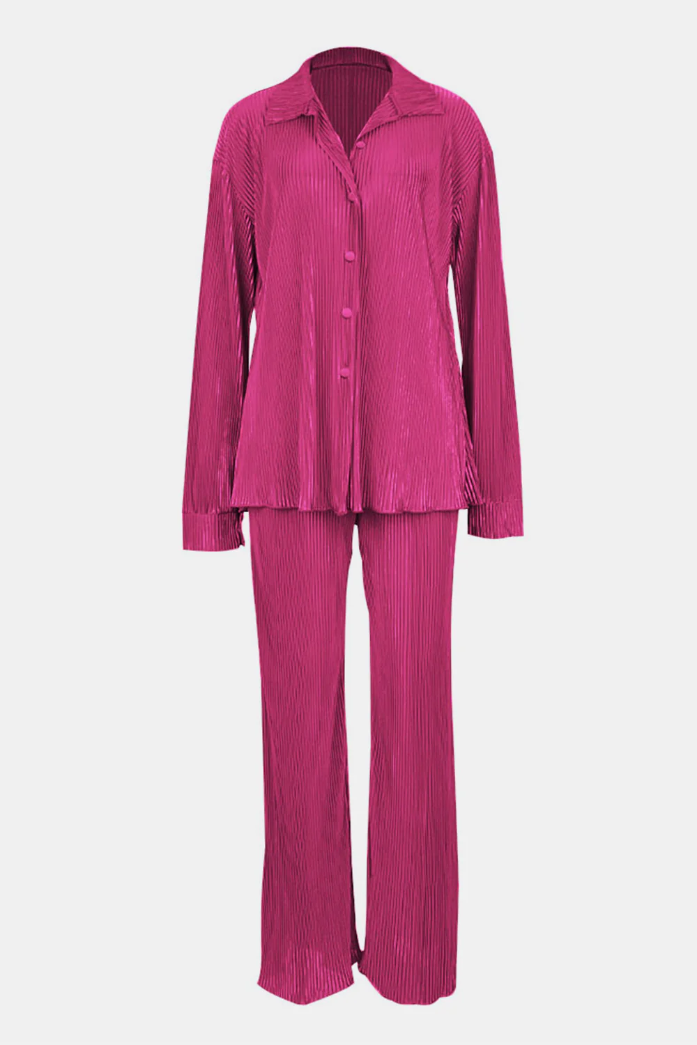 Textured Button Up Collared Neck Top and Pants Set - Image 10