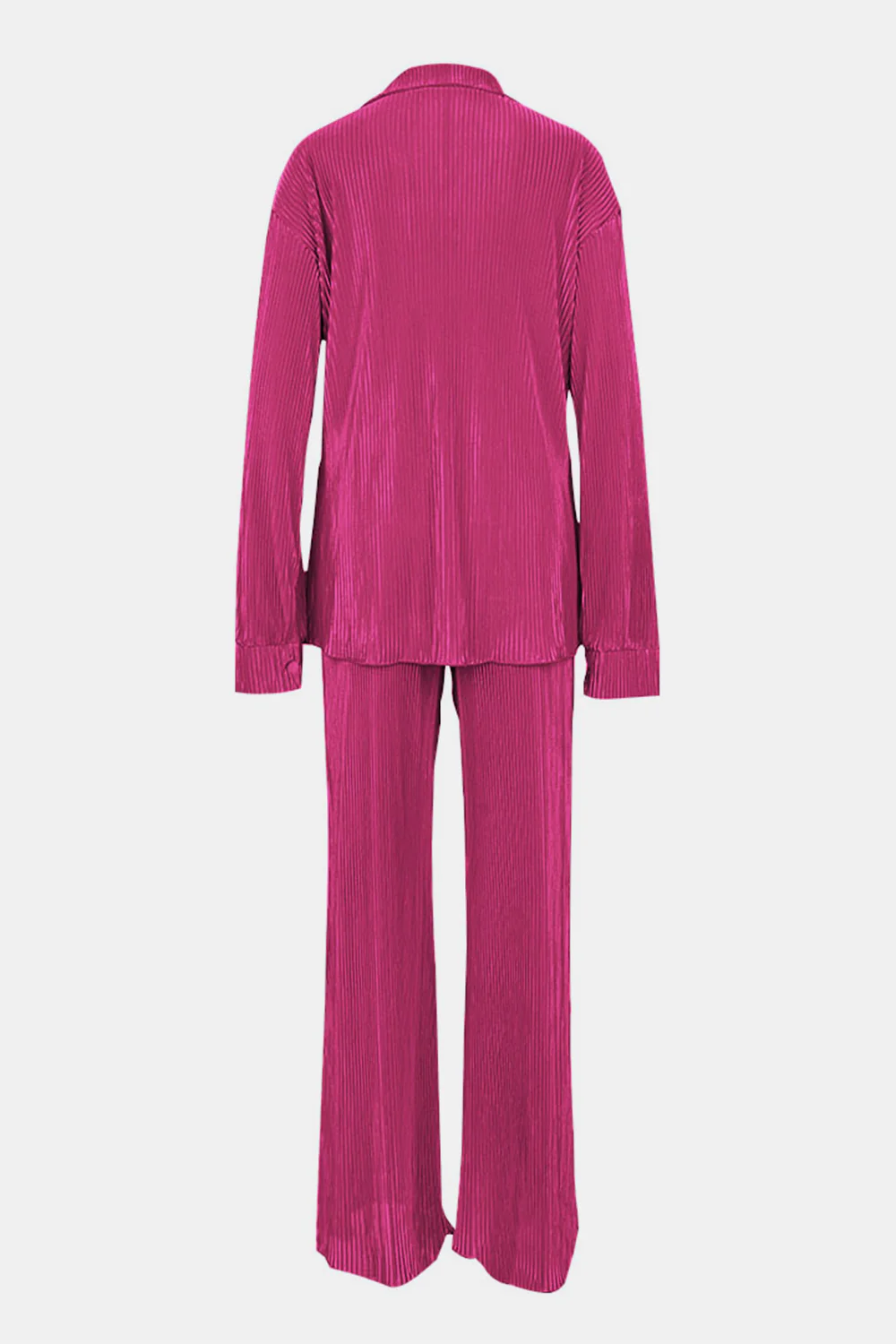 Textured Button Up Collared Neck Top and Pants Set - Image 11