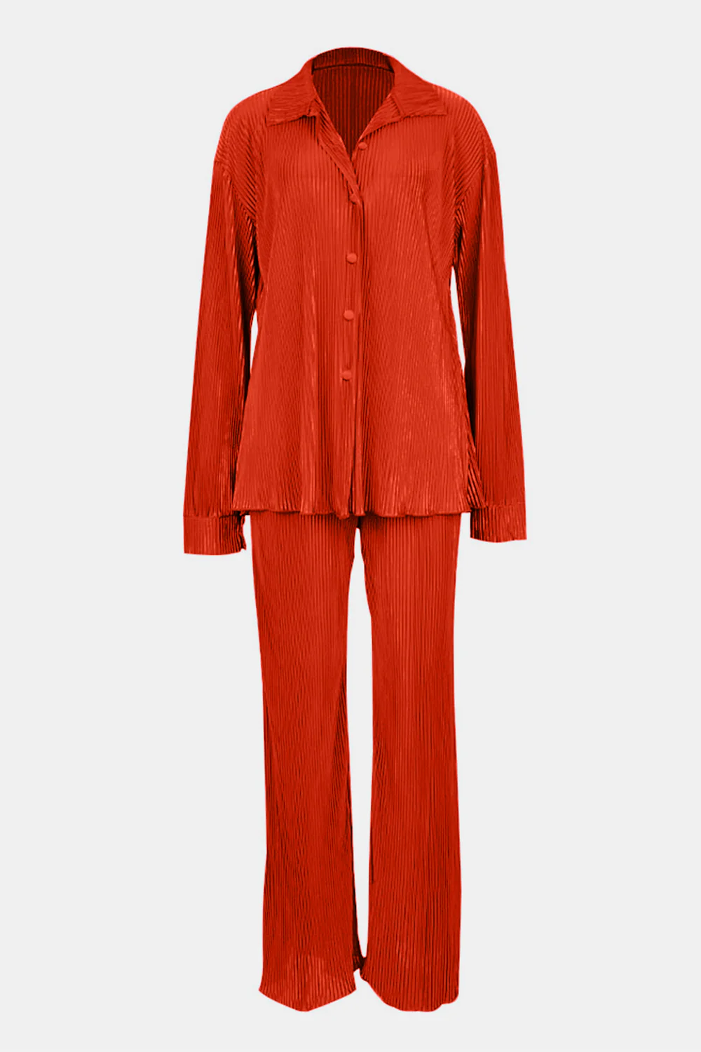 Textured Button Up Collared Neck Top and Pants Set - Image 14