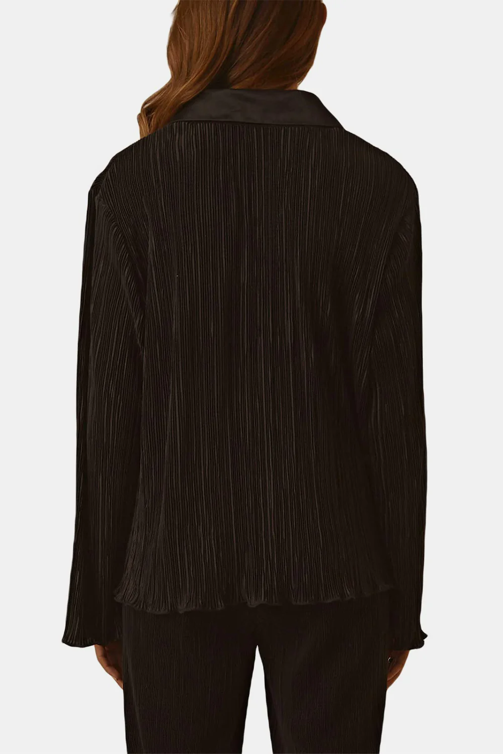 Textured Button Up Collared Neck Top and Pants Set - Image 5