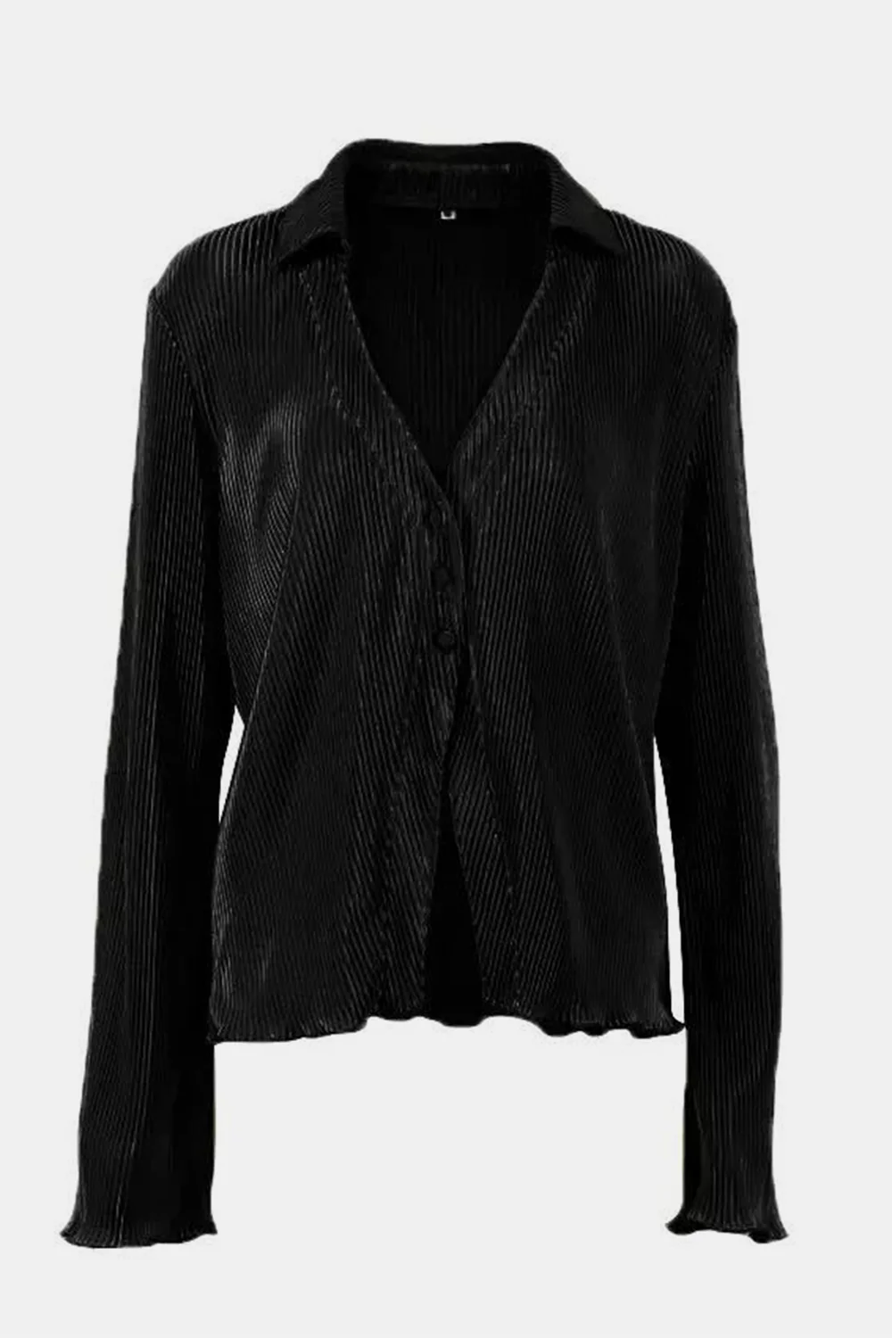 Textured Button Up Collared Neck Top and Pants Set - Image 6