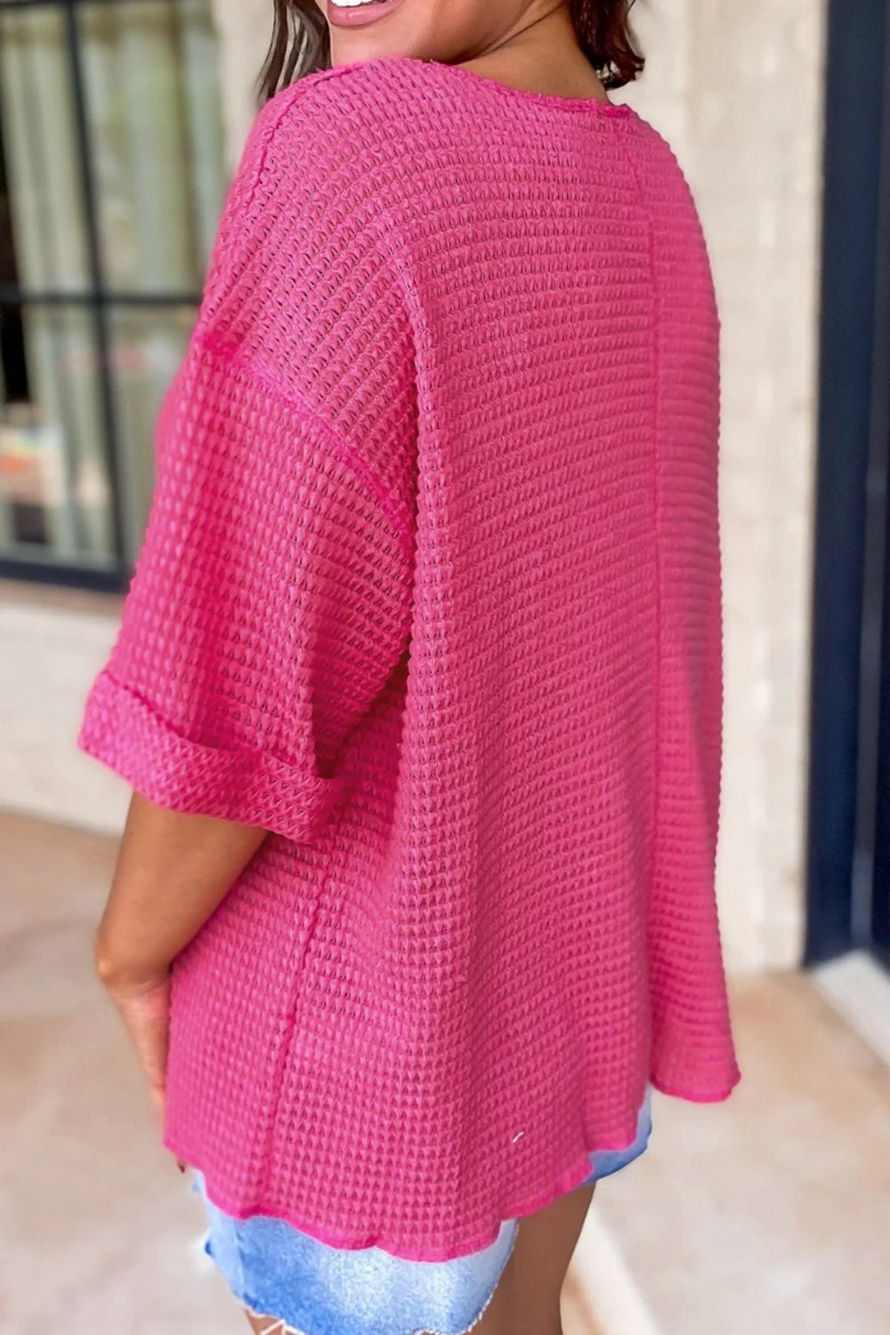 Textured Cuffed Short Sleeve Top - Image 3