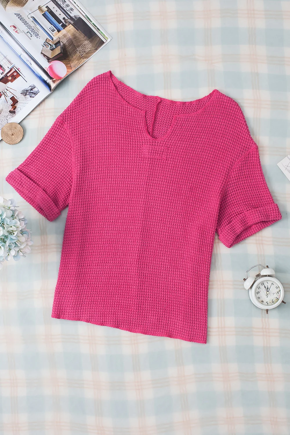 Textured Cuffed Short Sleeve Top - Image 5