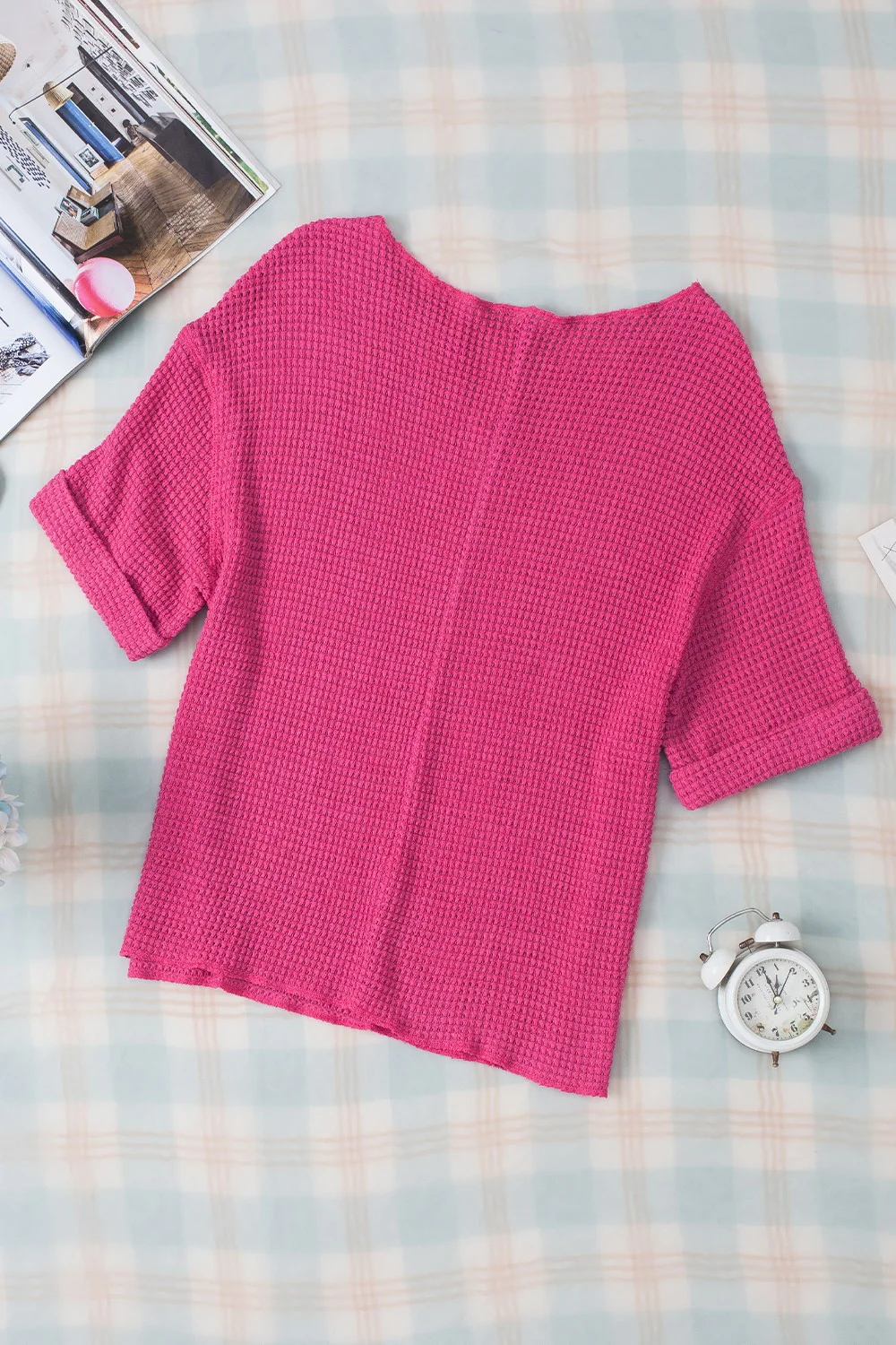 Textured Cuffed Short Sleeve Top - Image 6