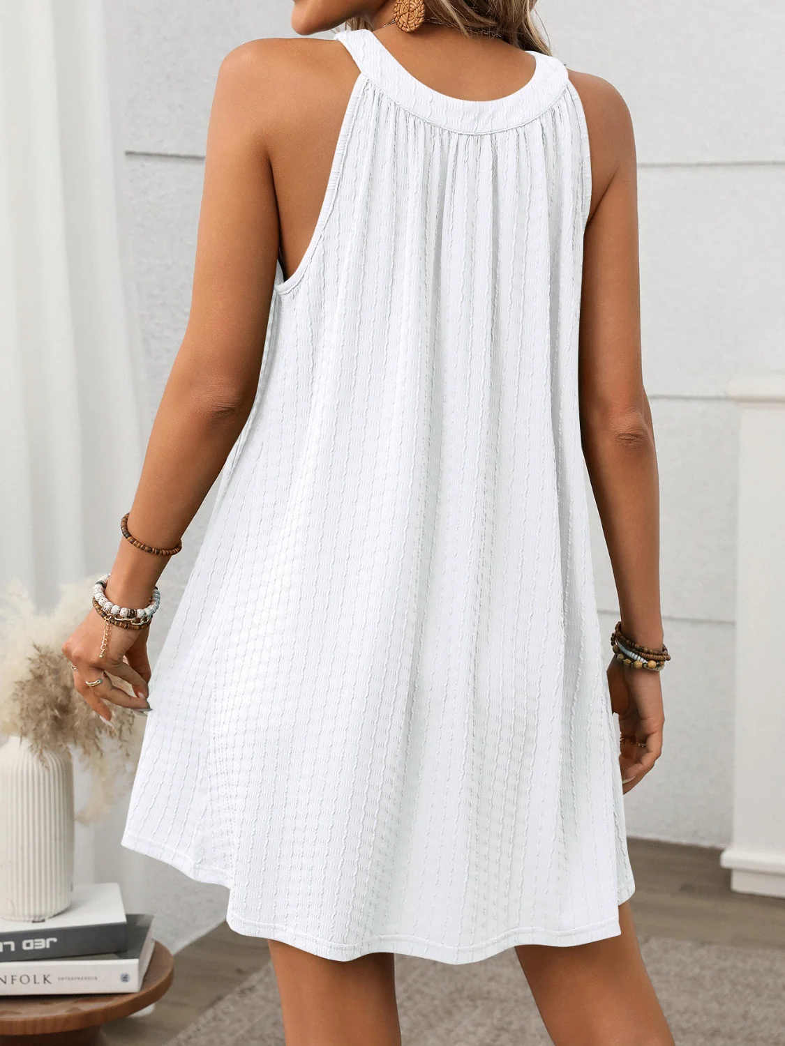 Textured Grecian Neck Mini Dress - Image 28