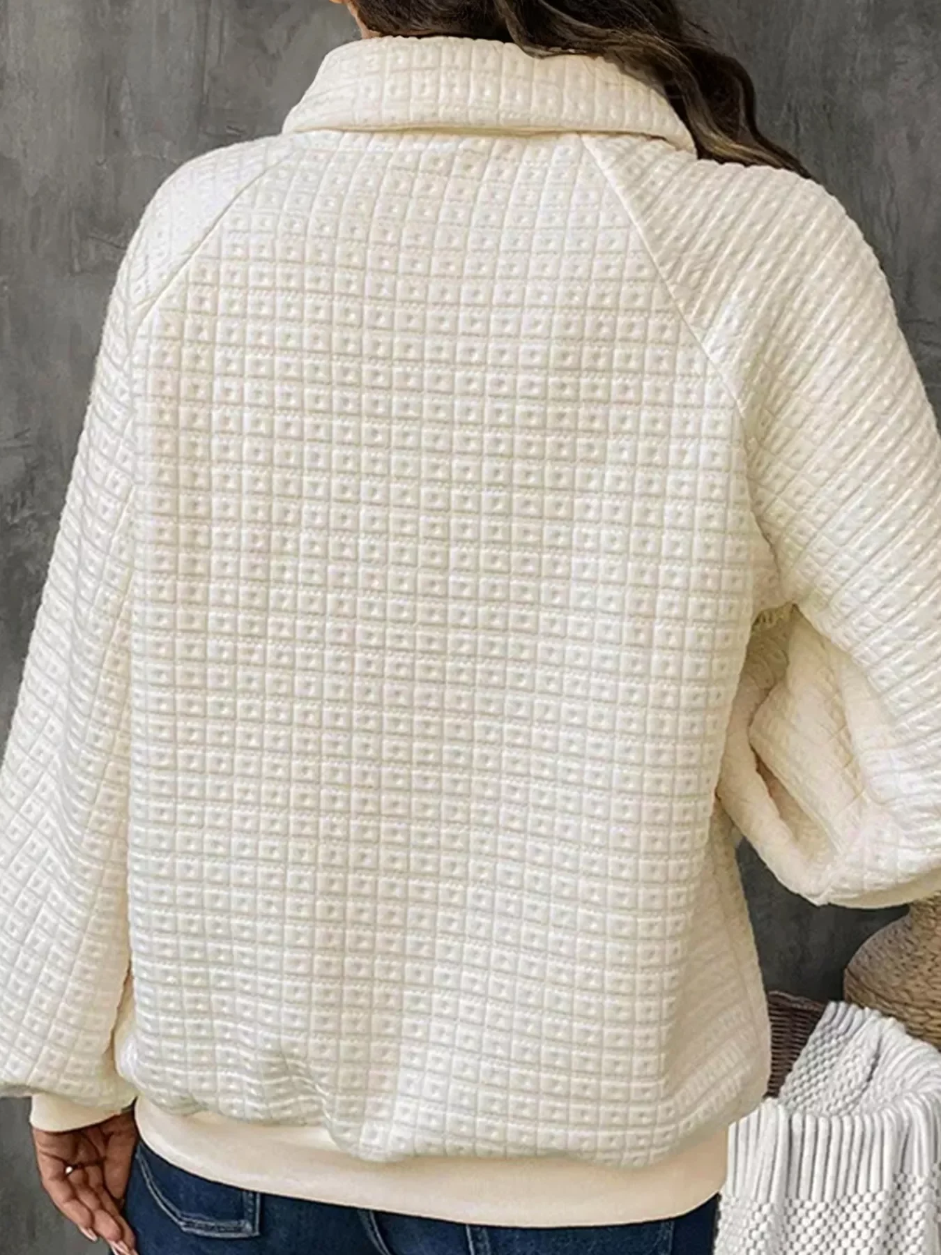 Textured Half Button Collared Sweatshirt - Image 2