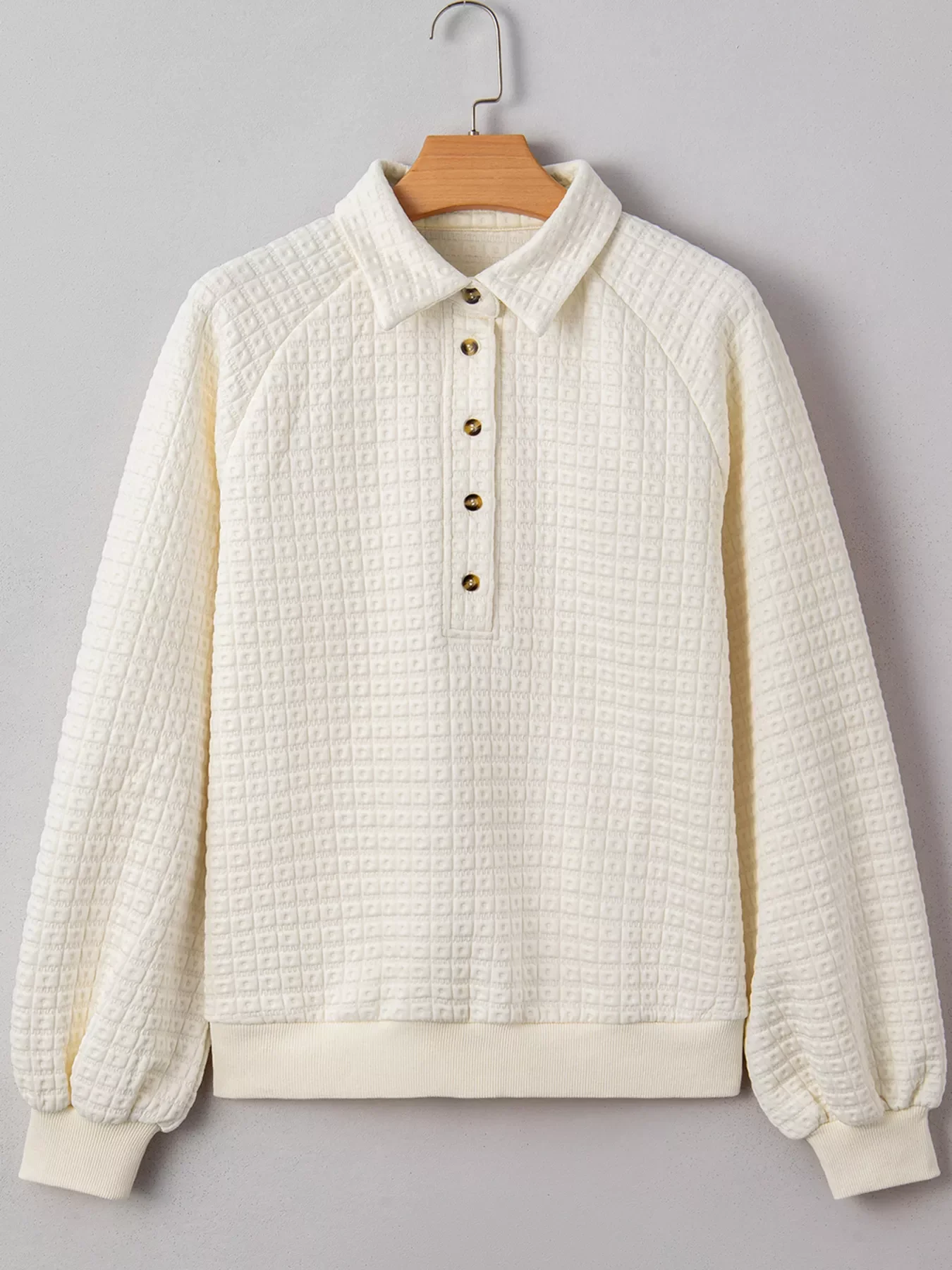 Textured Half Button Collared Sweatshirt - Image 3