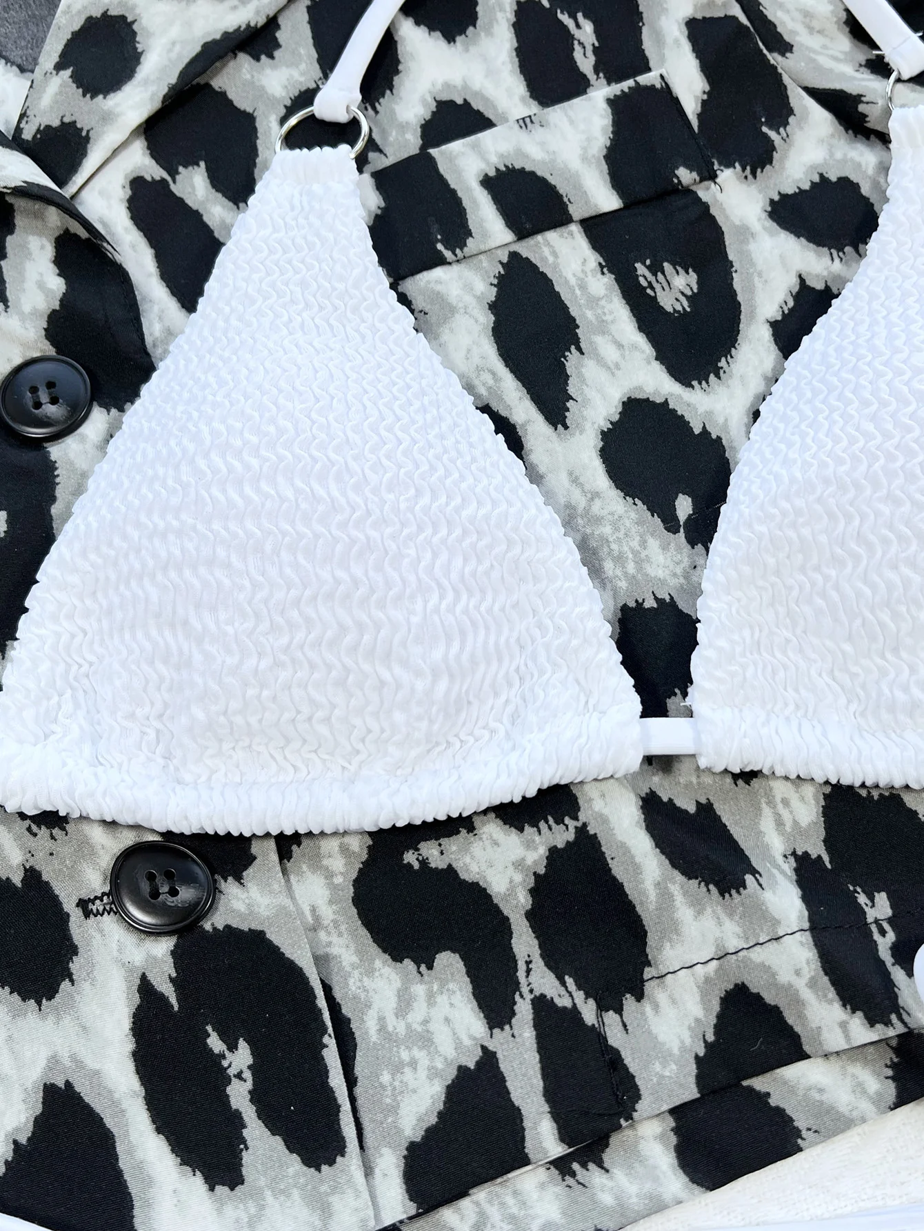 Textured Halter Neck Tie Side Bikini Set - Image 7