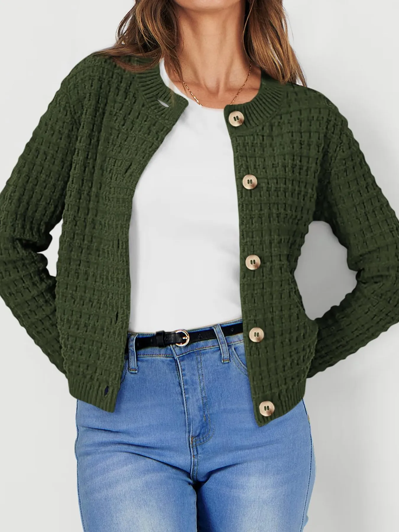 Textured Knit Button-Front Cardigan - Image 10
