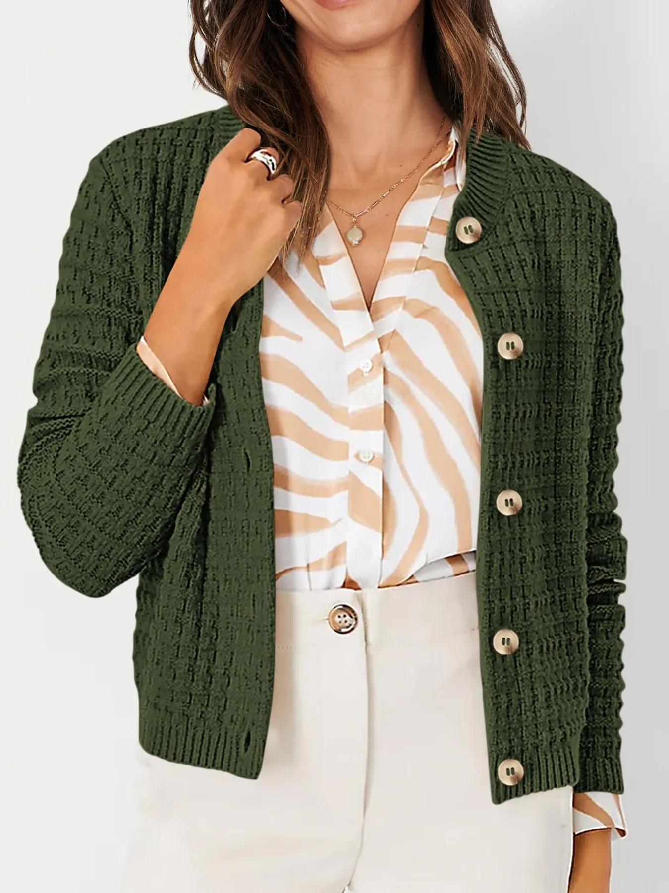 Textured Knit Button-Front Cardigan - Image 11