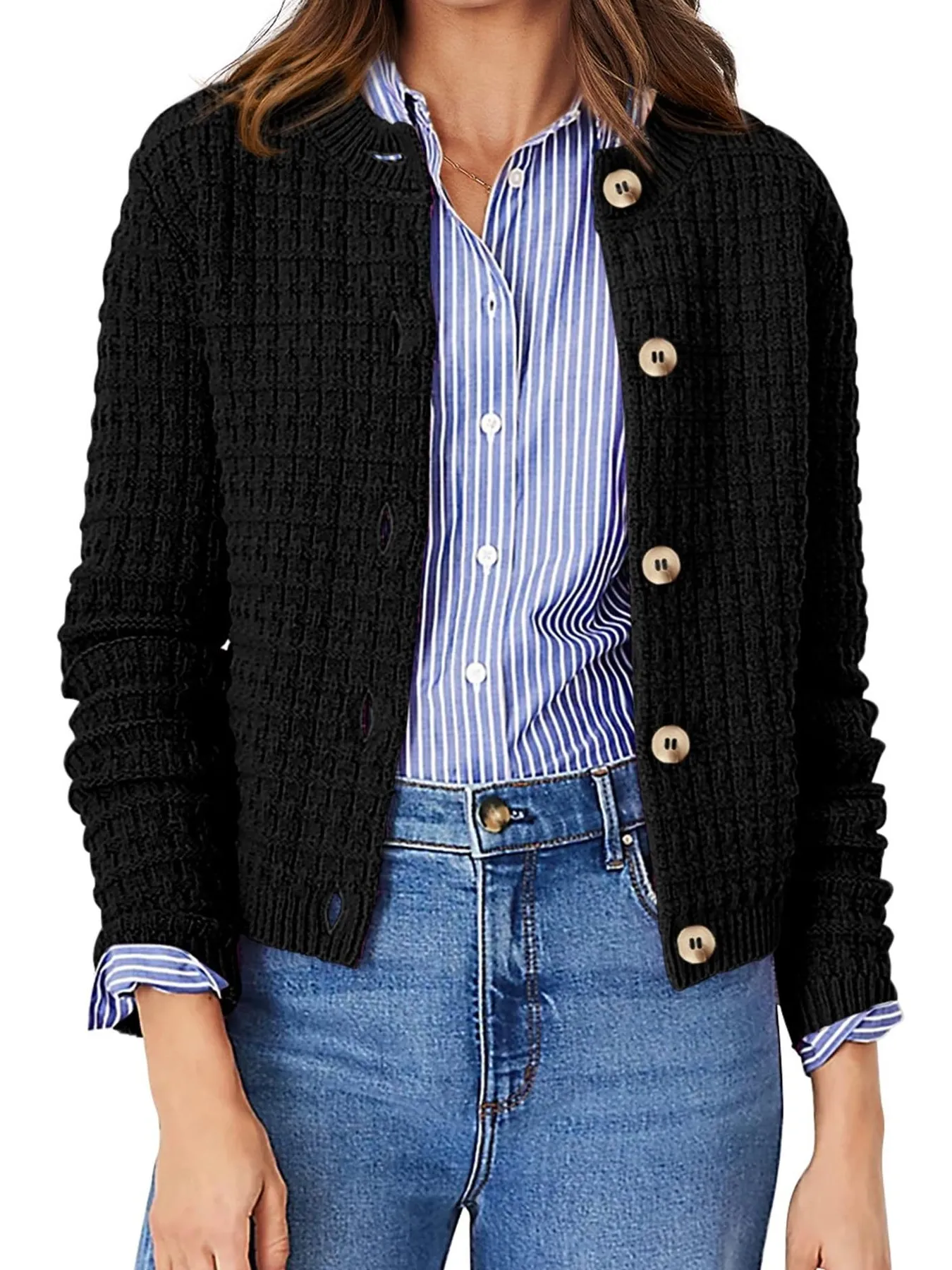 Textured Knit Button-Front Cardigan - Image 13