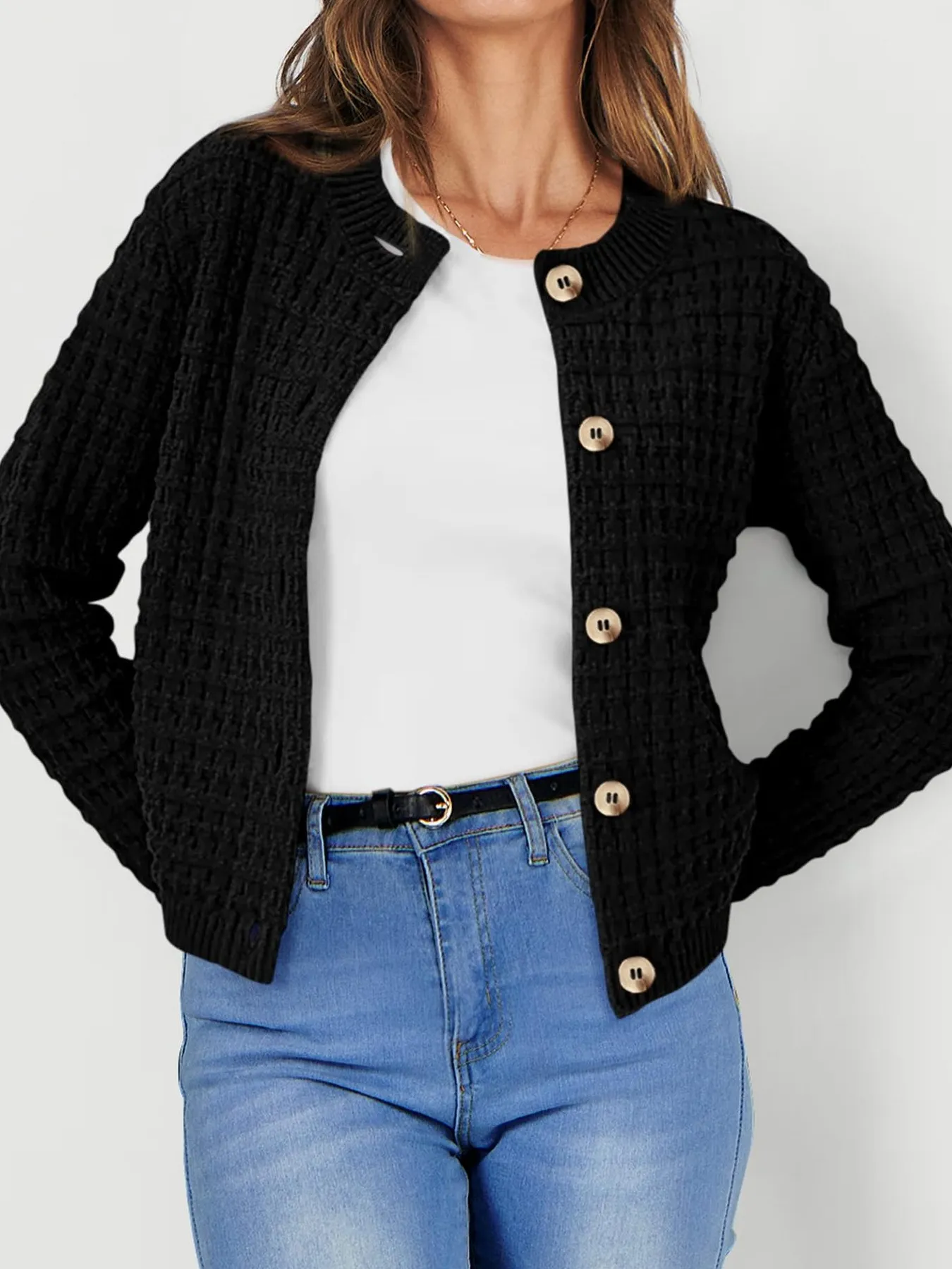 Textured Knit Button-Front Cardigan - Image 14