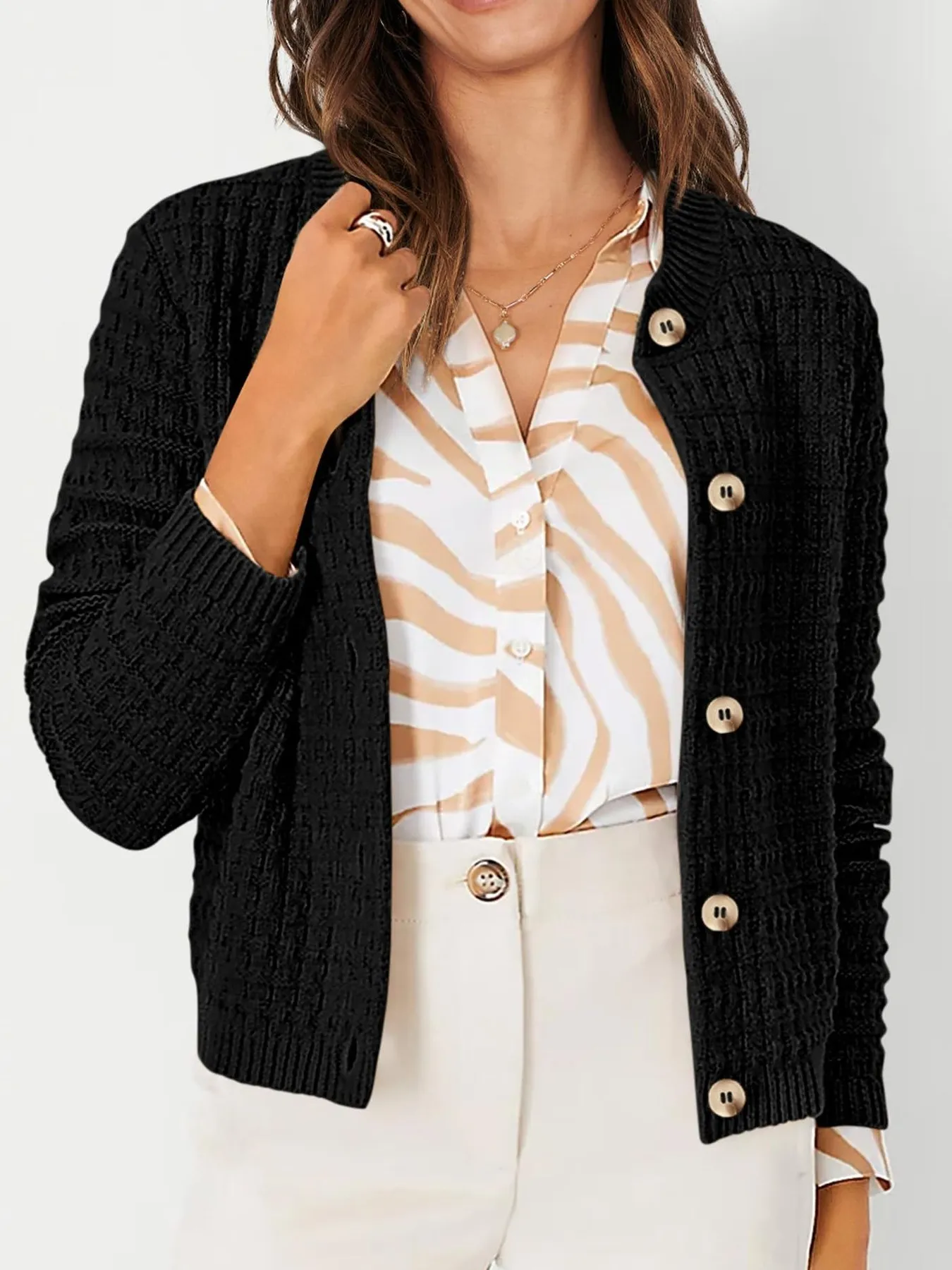 Textured Knit Button-Front Cardigan - Image 15